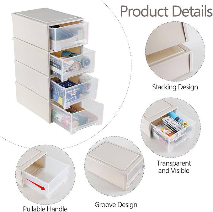 Buyitt 12 Quart Desktop Drawer Storage Unit, Plastic Stackable Storage Drawer - Image 4