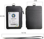 Black ID Badge Holder with Lanyard, Vertical PU Leather ID Badge Card Holder - Image 3
