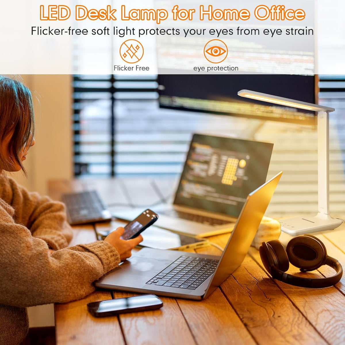 White crown LED Desk Lamp with 15W Wireless Charger & USB Port, Dimmable ...