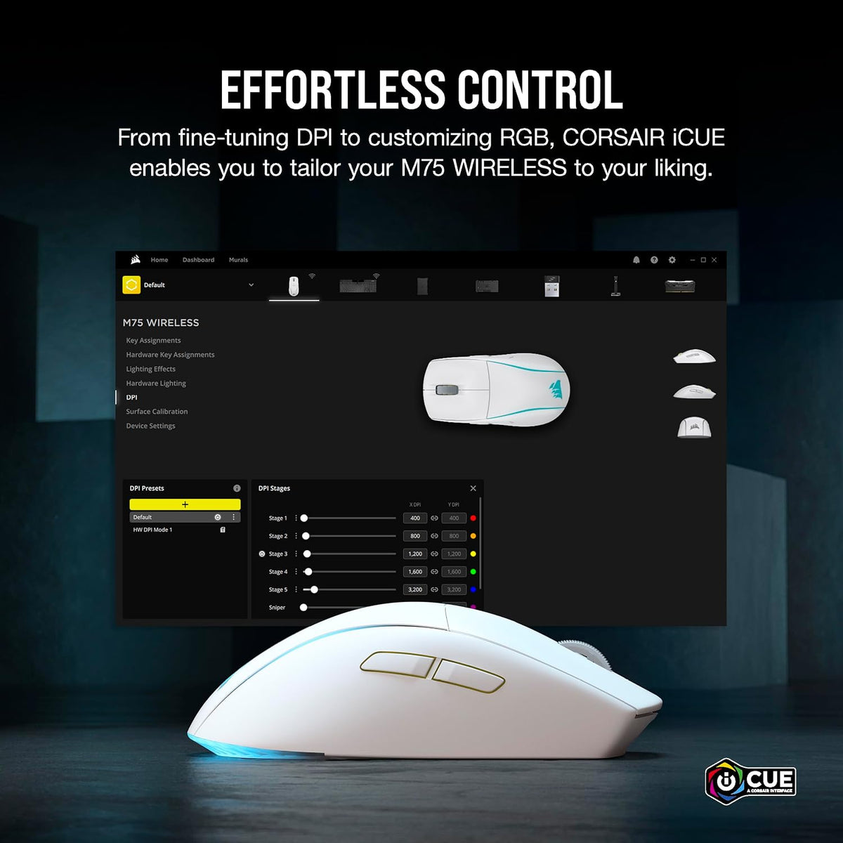 Corsair M75 Wireless RGB Lightweight FPS Gaming Mouse – 26,000 DPI – Swappabl...