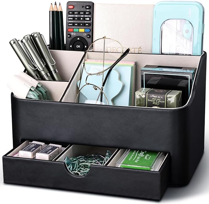 KINGFOM Desk Organizer with Drawer, Desk Organizer and Accessories 5 by KingfomLeatherHomeOfficeDecor