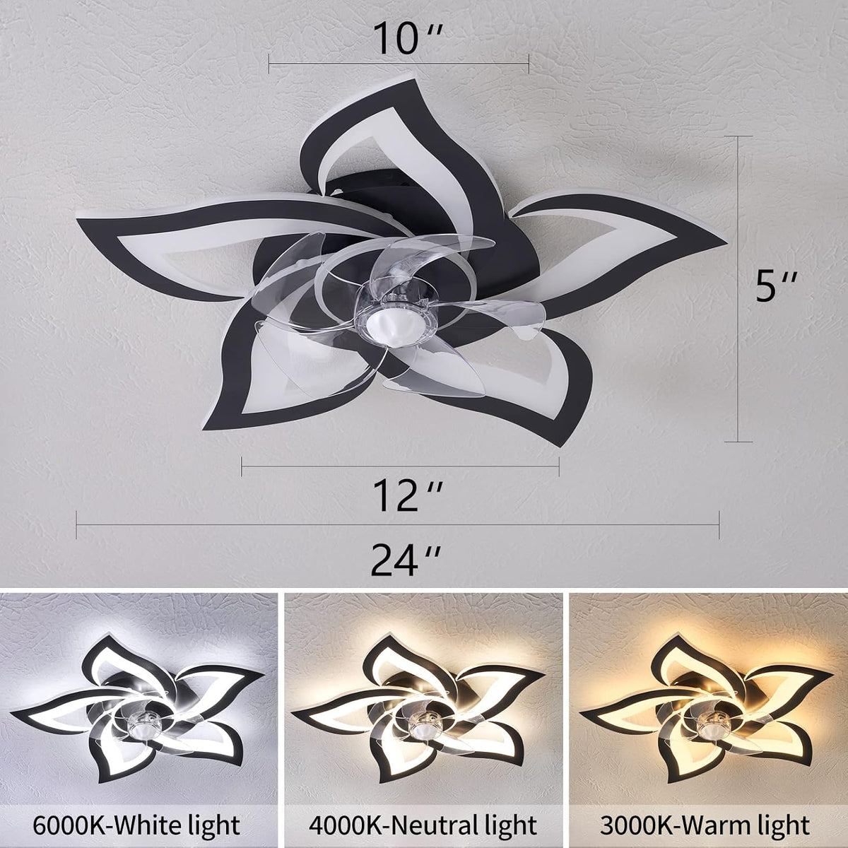 dalouguan 24" black flower ceiling fan with lights, package contents