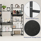 NUMENN Triple Wide 5 Tier Bookshelf, Adjustable Rustic Industrial Style Book - Image 7