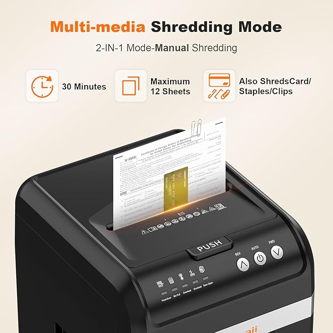 Bonsaii 200-Sheet Auto Feed Paper Shredder, 60-Min Nonstop Heavy Duty Shredders - Image 3