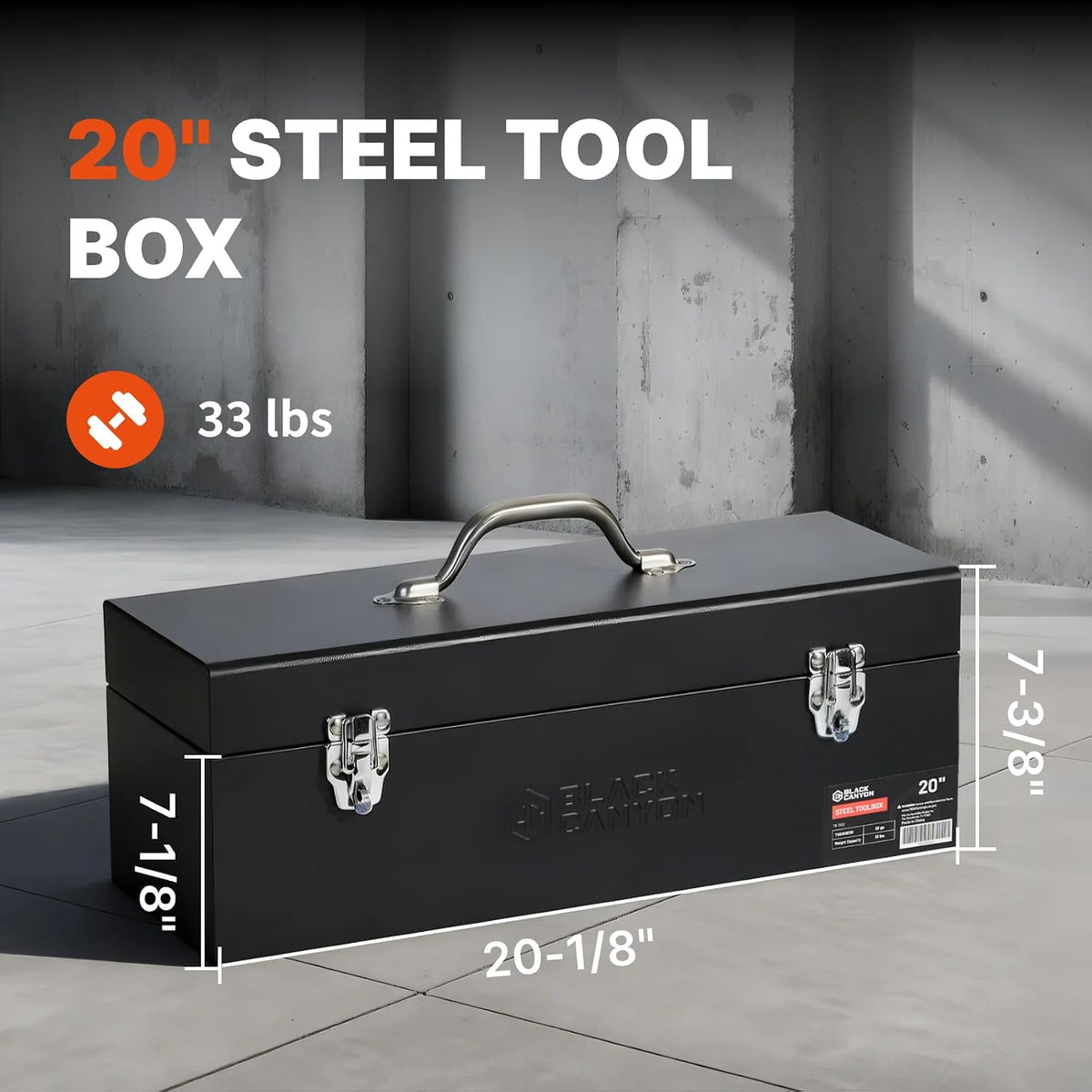 black canyon 20 inch steel tool box, metal, package contents