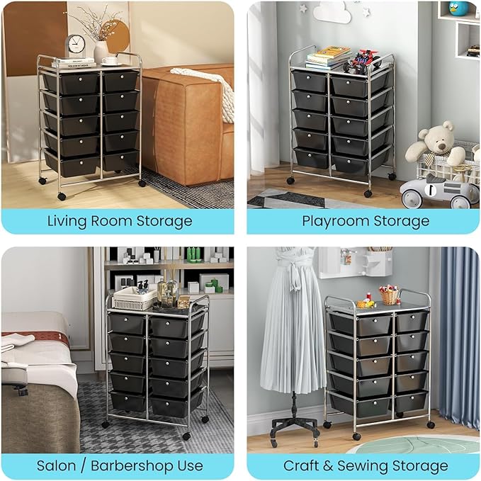 LDAILY 10 Drawer Rolling Cart, Storage Cart Organizer on Wheels, Drawer Cart - Image 9