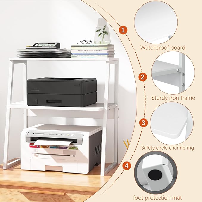 Arbuxzuy Printer Stand for Desk, Desktop Printer Shelf, 3 Tier Desk Shelf for - Image 2