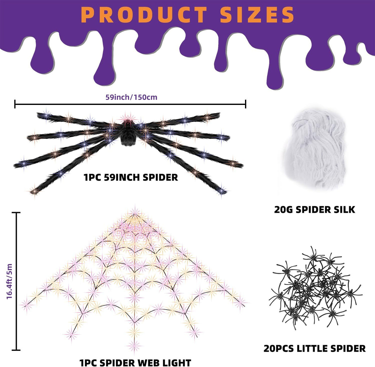 Halloween Decorations Outdoor Lighted Spider & Spider Web Lights Set
