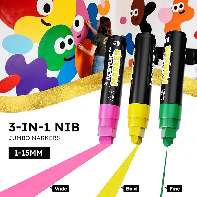ANYUKE 12 Colors Acrylic Paint Markers - 15mm Jumbo Poster Markers - Image 3