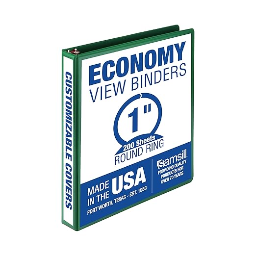 Samsill 1 Inch 3 Ring Binder, Made in USA, Economy Round Ring, 200 Sheet by Samsill