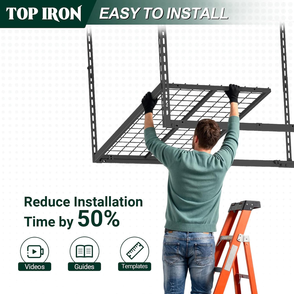4x8 ft overhead garage storage rack,750lbs weight capacity, side view
