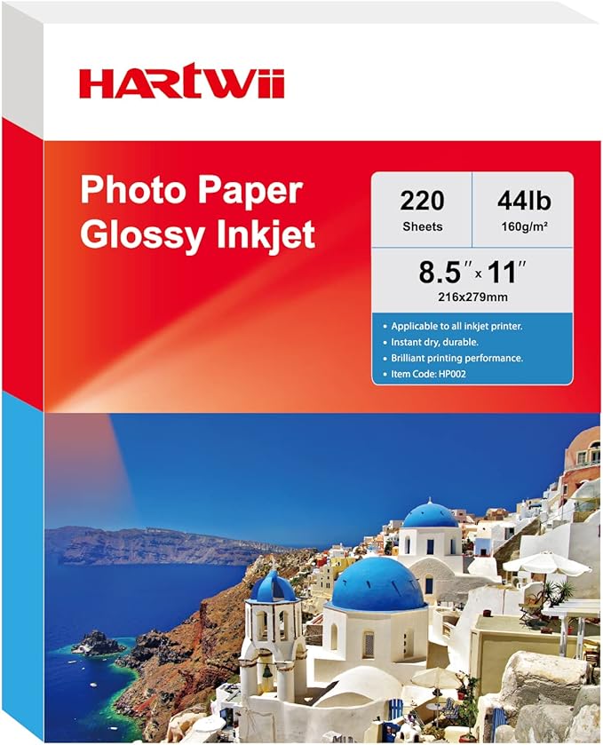 HARTWII 220 Sheets Photo Paper Glossy Inkjet 8.5x11 44lb 160Gsm A4 Letter Size by HARTWII