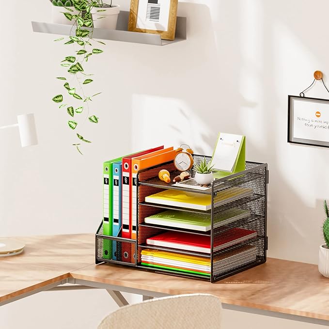 Marbrasse Desk Organizer with File Holder, 5-Tier Paper Letter Tray Organizer - Image 3