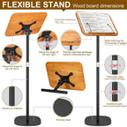 2-in-1 Dual-use Floor & Desktop Book Stand, 100% Solid Wood Book Stand, Adjustable Height 16.5"- 51" Laptop Floor Stand Book Holder with Page Clips for Cookbooks, Sheet Music (Natural Wood Color)