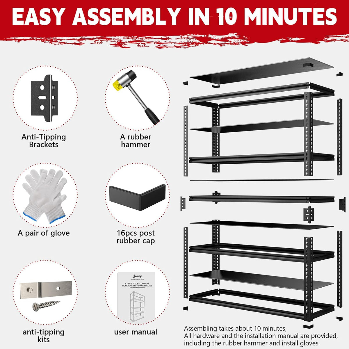 lauxery 5-tier heavy duty garage shelving, 48 x24, front angle view