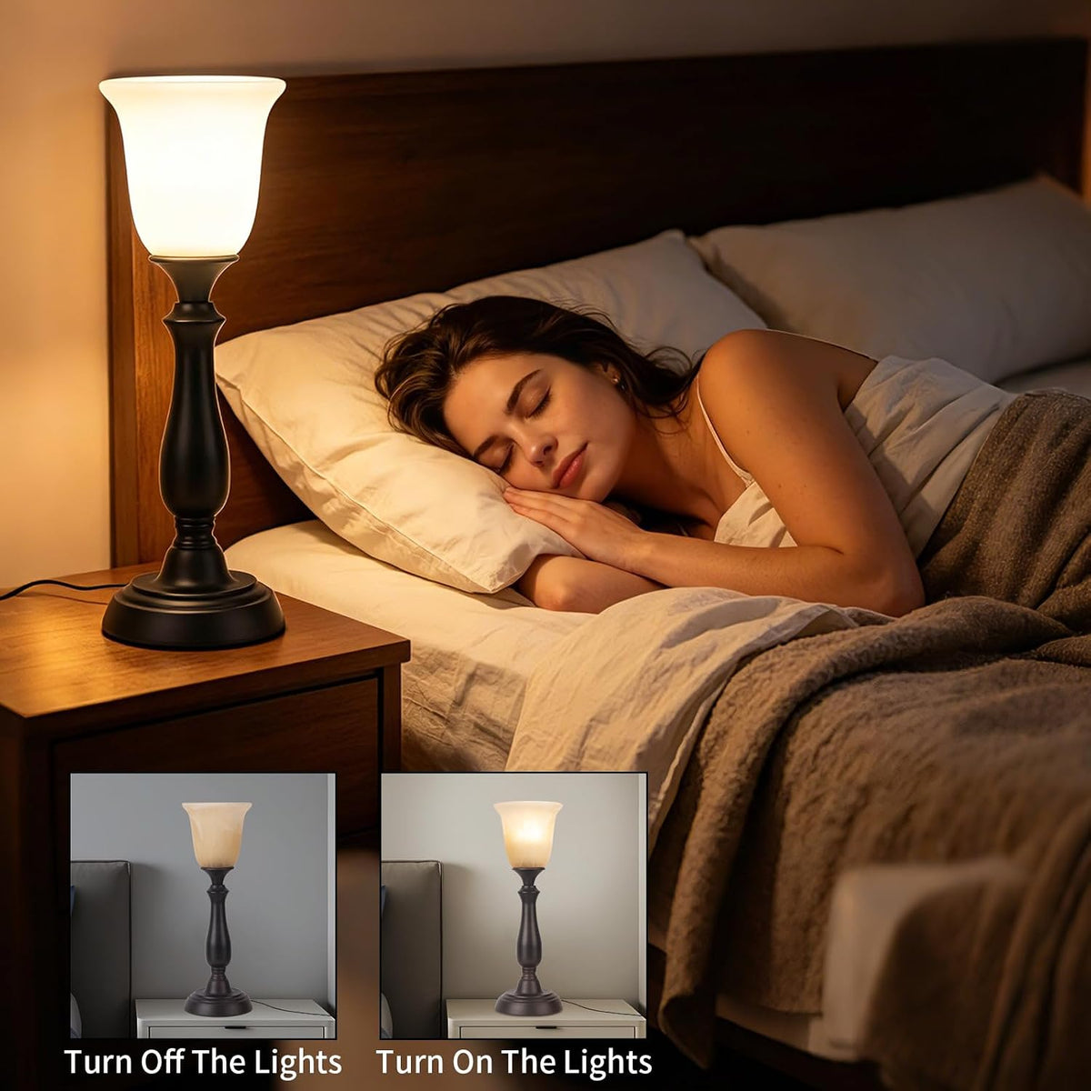 HonoDing Farmhouse Table Lamp for Living Room, Nightstand Lamp with Alabaster...
