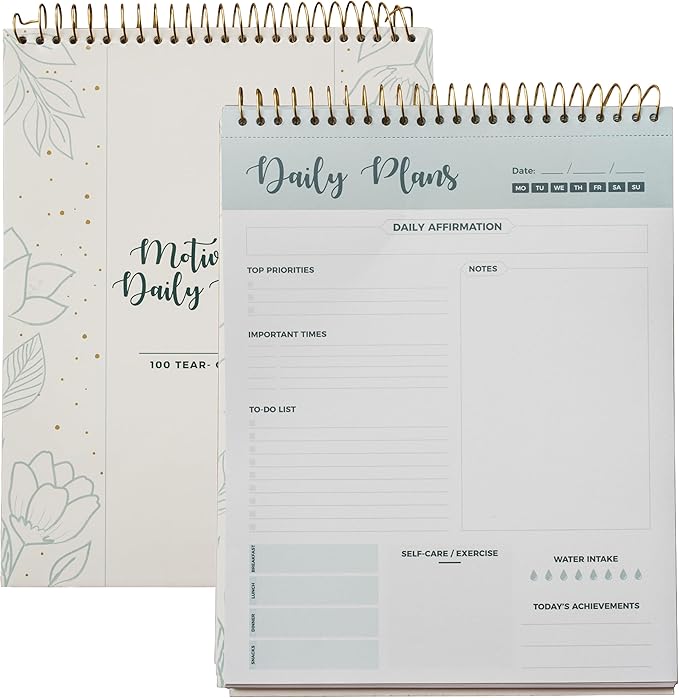 Spiral Daily Planner Agenda Notepad -100 Undated Tear-Off Sheets -Desk Notepad by PapernSuch