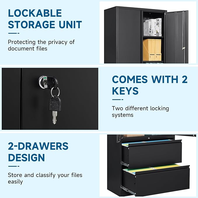 PEUKC 2-Drawer Metal File Cabinet, Lateral Vertical Filing Cabinets - Image 8