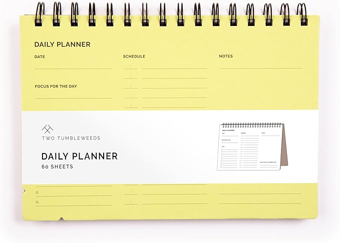Undated Daily Planner Notebook – Spiral Bound A5, 60 Pages, School & Personal by TwoTumbleweeds