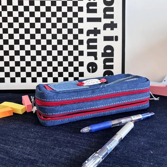 Haumei Canvas Pencil Case Large Capacity, Big Denim Pen Pouch - Image 6
