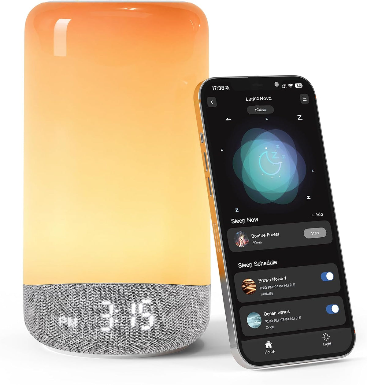ecozy 3 in 1 sunrise alarm clock white shown in use