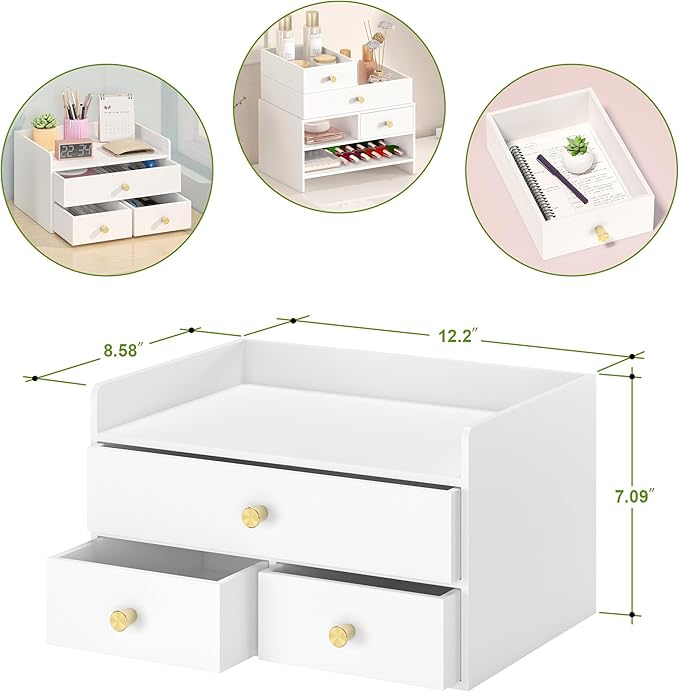 Bamboo Desk Organizer with Drawers Wooden Desktop Storage Drawers - Image 3