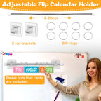 Adjustable Anchor Chart Holder, Flip Calendar Rod for Classroom, 8 O Rings | Strong Adhensive Tapes, Calendar Holder for Wall & Whiteboard, Mini Date Chart Cards Anchor Crafts Decoration Accessories