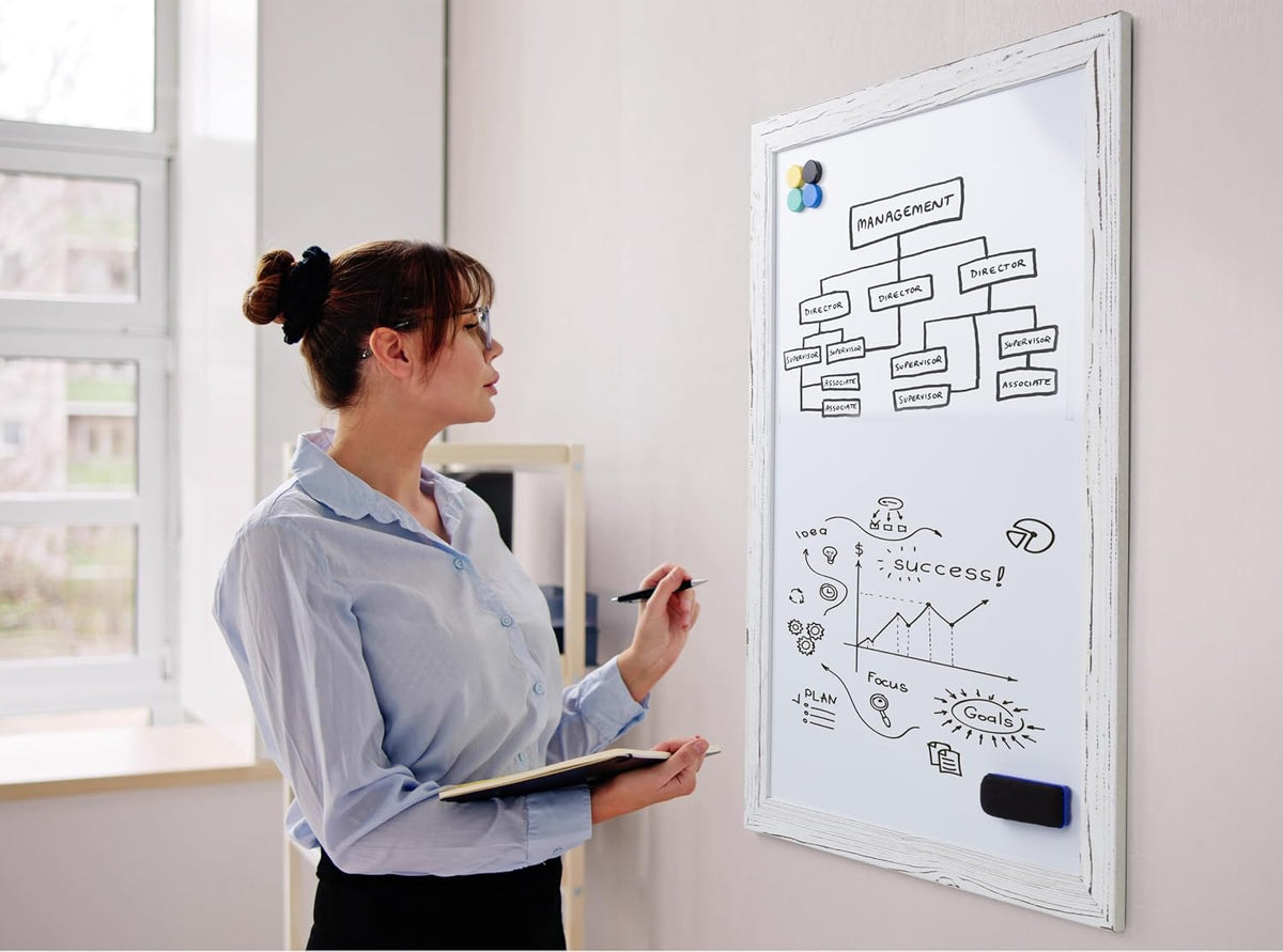 Real Wooden Framed Magnetic Dry Erase Whiteboard, 24" X 36", Vertic...
