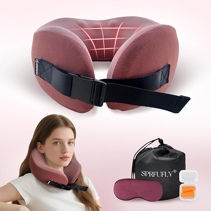 SPRFUFLY Super Soft Travel Pillow, 100% Memory Airplane Pillow by SPRFUFLY