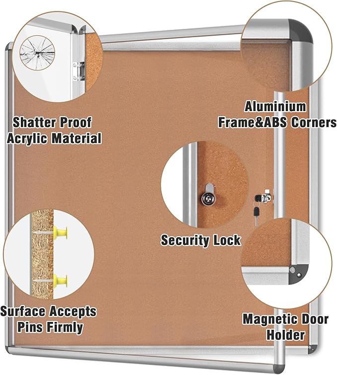 Mifuro 38"x38" Enclosed Bulletin Board, Lockable Weather-Resistant Aluminum - Image 3
