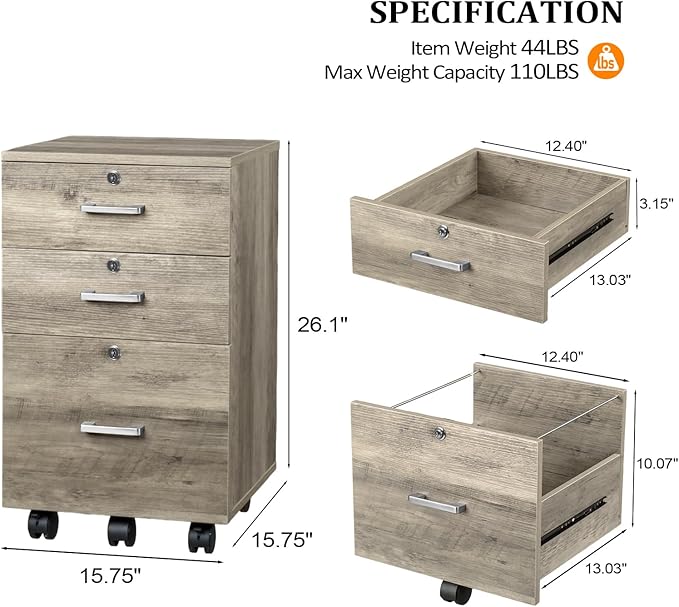 VINGLI 3-Drawer File Cabinet - Image 3