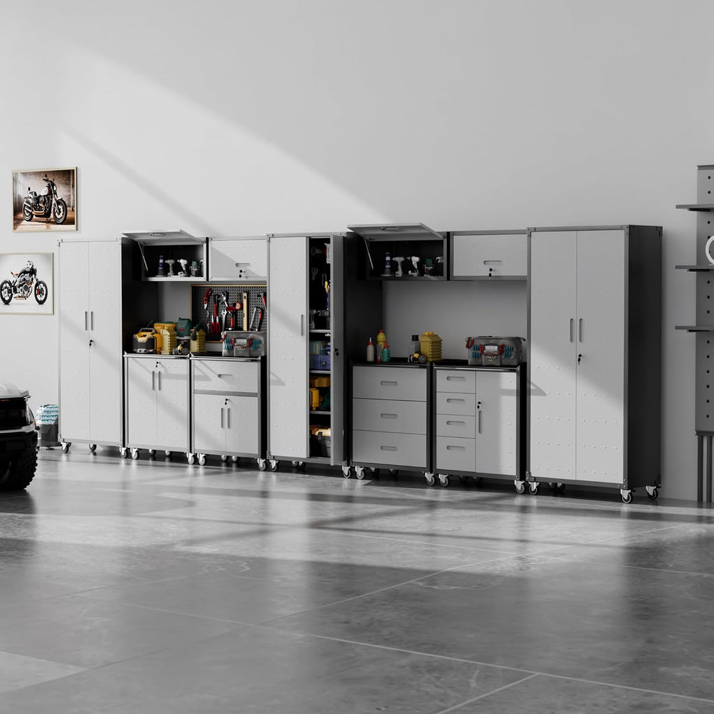 garage storage cabinets system 11pcs workshop set with, close-up detail