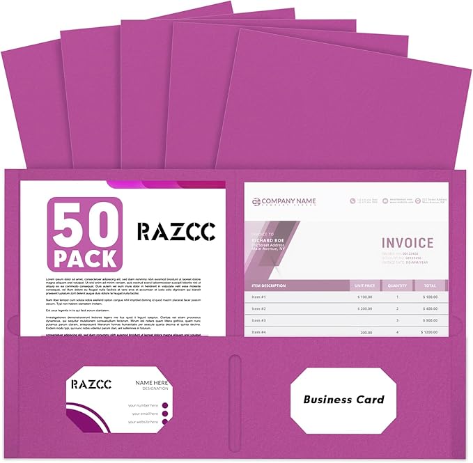 Two Pocket Folders, RAZCC 50 Pack 2 Pocket Folders Fit Letter Size Paper by RAZCC