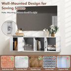 SIMOE Wall Mounted Media Storage Cabinet, Floating Hanging Desk Hutch with Doors and 2 Open Shelves, Floating Console Hutch for Bathroom, Kitchen, Living Room,White, 13" D x 42.5" W x 12" H