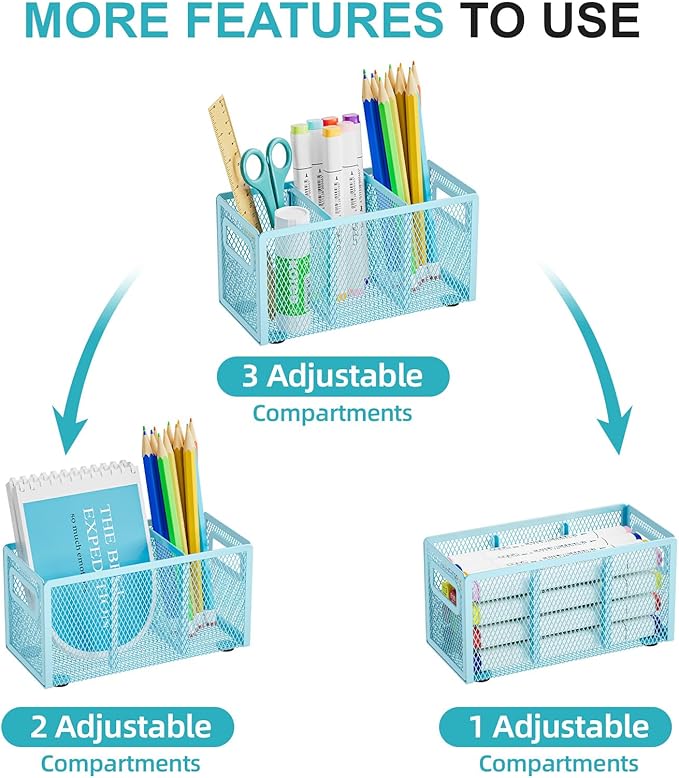 Marbrasse Mesh Pen Holder for Desk, Pencil Holder Desk Organizer 3 Adjustable - Image 3