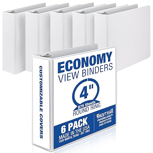 Samsill 4 Inch 3 Ring Binders, Made in USA, Economy Round Ring, 675 Sheet by Samsill