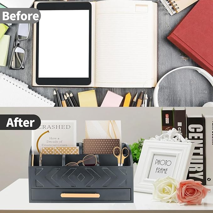 ZALIOJI Wooden Desk Organizer Mail Organizer Countertop, Desktop Organizer Mail - Image 5