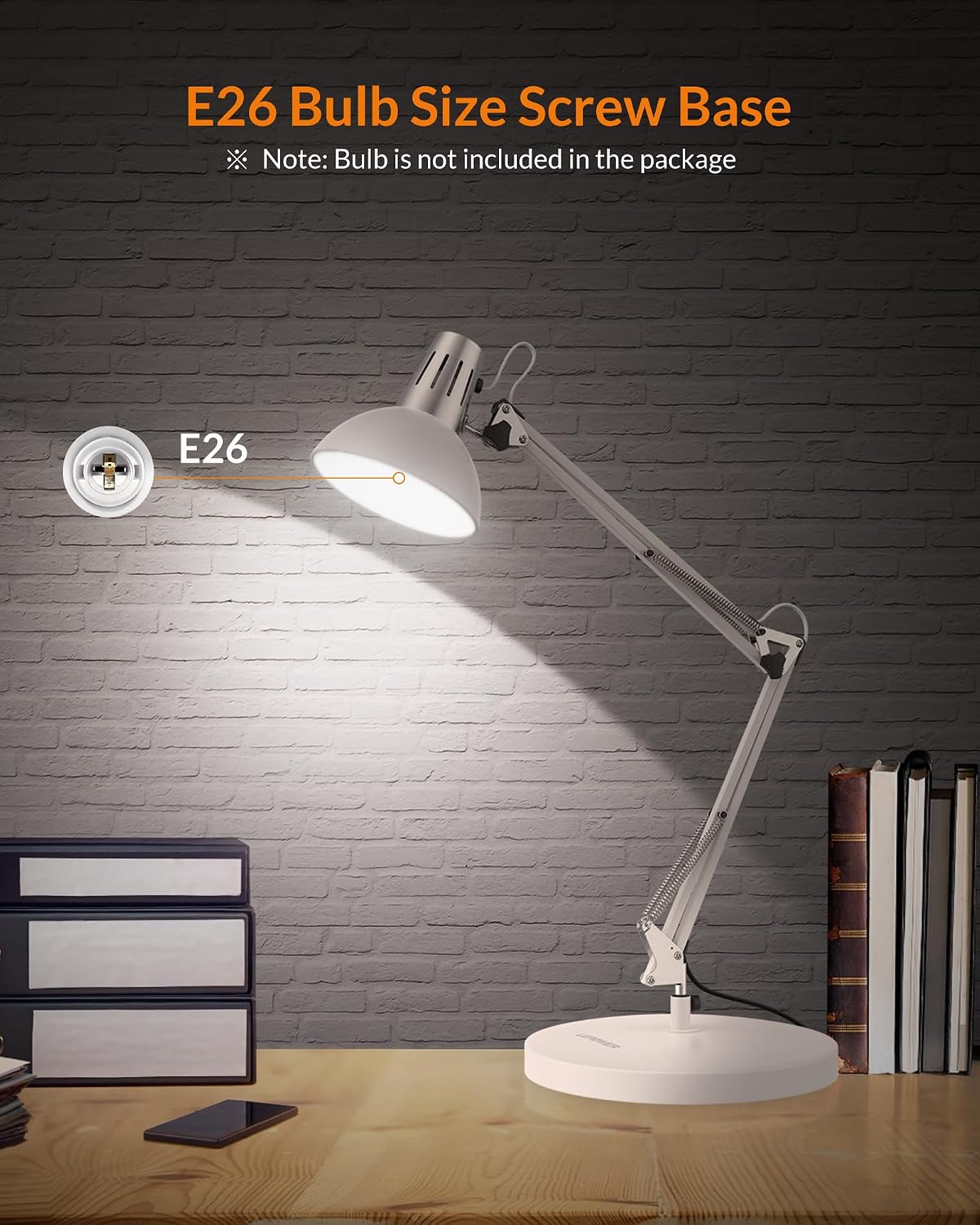 lepower metal adjustable desk lamp with clamp, swing showing dimensions