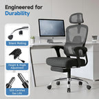Ergonomic Office Chair with Footrest, 90-145° Reclining Desk Chair with Adjustable Lumbar Support & Headrest, High Back Mesh Computer Chair for Home Office/Gaming, 350lbs Capacity