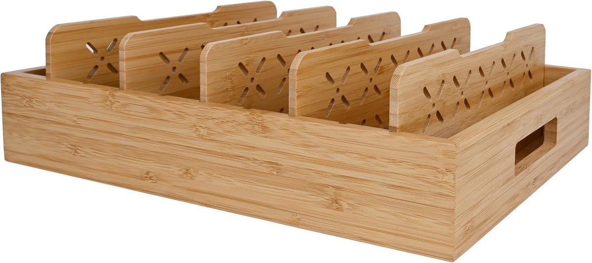 Natural Bamboo Storage Tray with 5 Custom Dividers, Deep Drawer Organizer for...