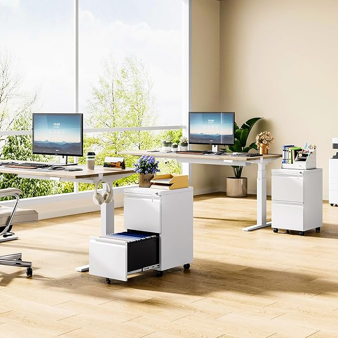 MIIIKO 2 Drawer File Cabinet on Wheels, Home Office Mobile File Drawers Under - Image 2