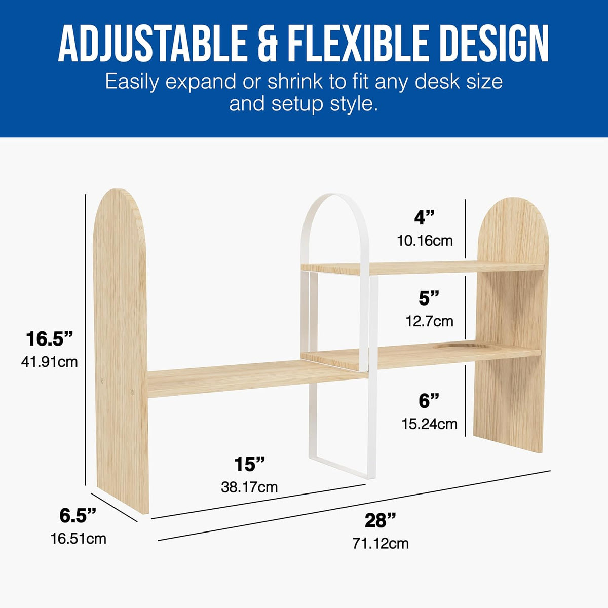 Maplefield Desk Hutch Expandable Shelf Organizer, Natural Finish, Engineered ...