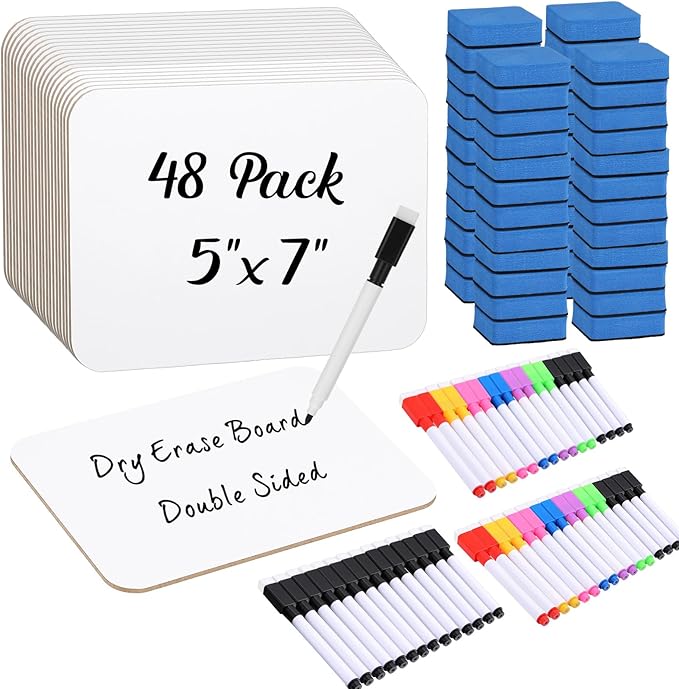 Affrolling 48 Sets Small Whiteboard Dry Erase Boards 5" x7'' Mini Double Sided by Affrolling