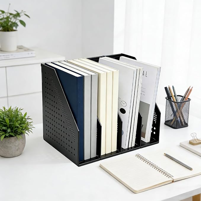 SAYEEC Collapsible Magazine Holder Plastic Desktop 4 Compartment File Rack - Image 7