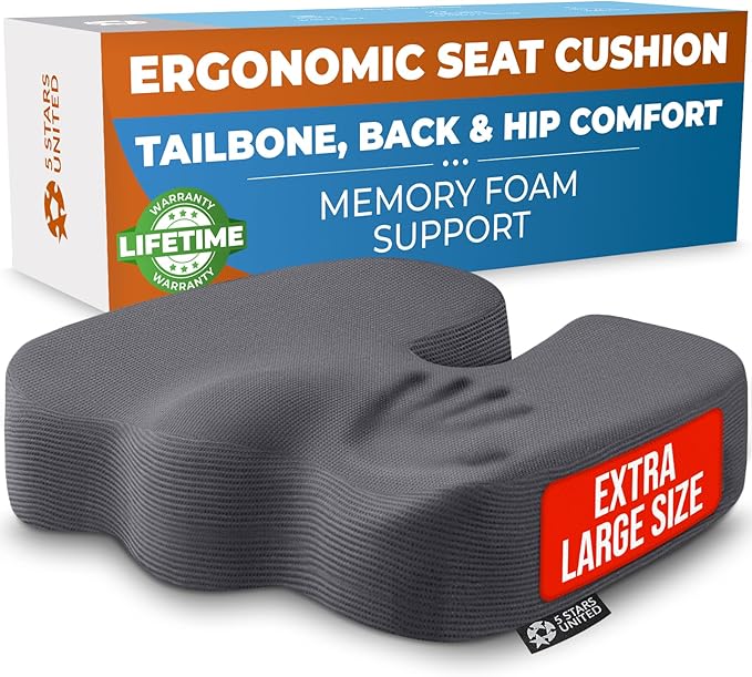 5 STARS UNITED Seat Cushion for Tailbone Pain Relief – Memory Foam Cushion for by 5STARSUNITED