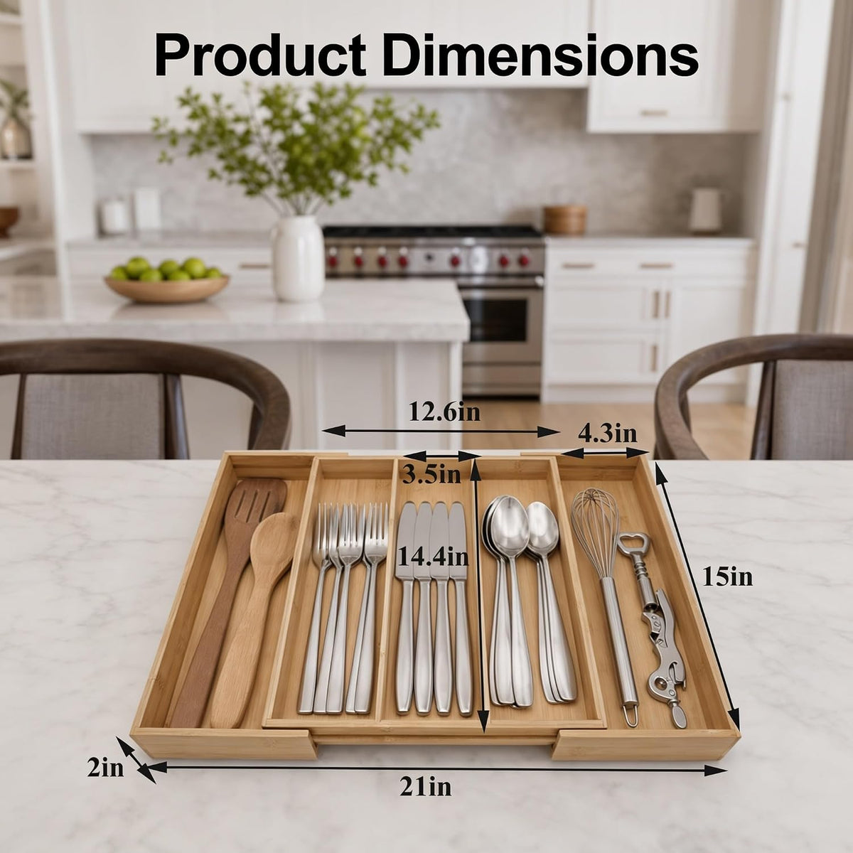 Expandable Bamboo Silverware Drawer Organizer, Adjustable Cutlery Tray
