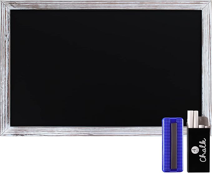 HBCY Creations 11" x 17" Whitewash Solid Wood Frame Wall Chalkboard, Magnetic by HBCYCreations