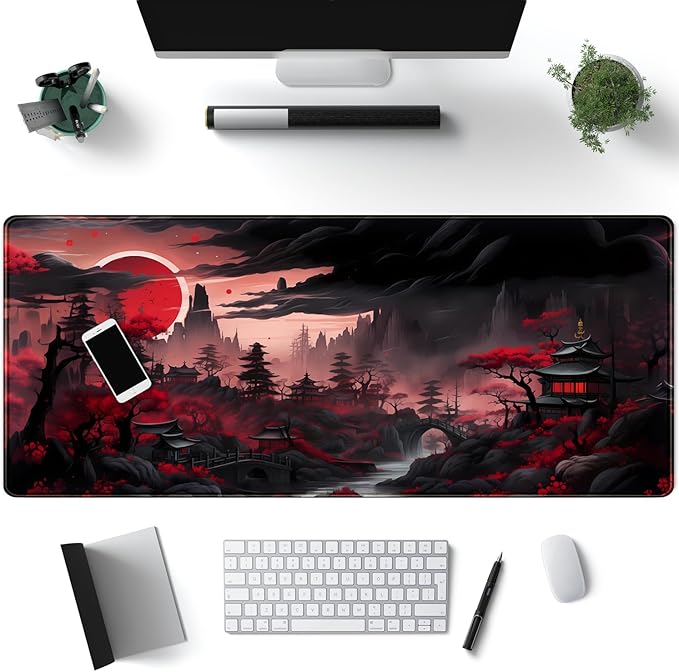 Riverside Full Moon Desk Pad Black Red Desk Mat Japanese Anime Extended XXL by Mechanical+Cattle