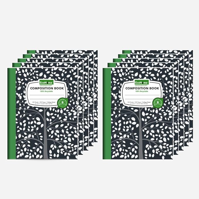 ECONAMA Composition Notebooks Pack of 10 Wide Ruled 200 Pages 9.75"x7.5" Black - Image 2
