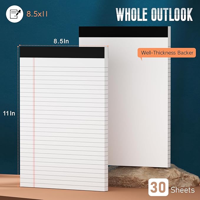 3 Pack White Legal Pads 8.5 x 11 Note Pads, Wide Ruled Notepads, Micro - Image 2